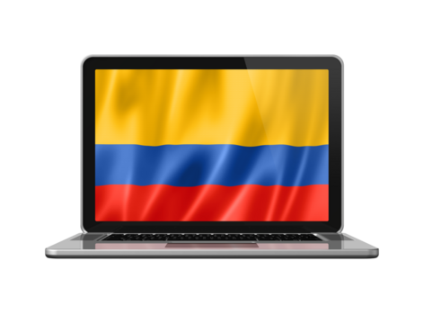 Colombian flag on laptop screen isolated on white. 3D illustration