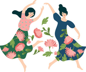 Obraz na płótnie Canvas Women dancing with flowers
