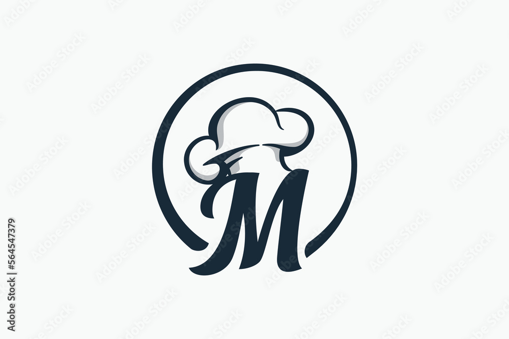 Wall mural chef logo with a combination of letter m and chef hat for any business especially for restaurant, ca