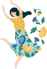 Woman dancing with flowers