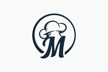 chef logo with a combination of letter m and chef hat for any business especially for restaurant, cafe, catering, etc.