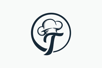 chef logo with a combination of letter t and chef hat for any business especially for restaurant, cafe, catering, etc. - obrazy, fototapety, plakaty