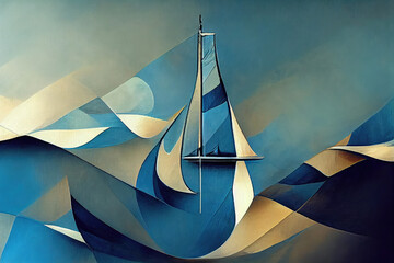sailing ship on the sea, modern elegant illustration on brushed metal style - obrazy, fototapety, plakaty