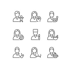 Medical clinic services pixel perfect linear icons set. Diagnosis and treatment. Health care. Weight loss. Customizable thin line symbols. Isolated vector outline illustrations. Editable stroke