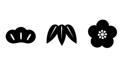 シンプルな松竹梅のイラスト　モノクロ
