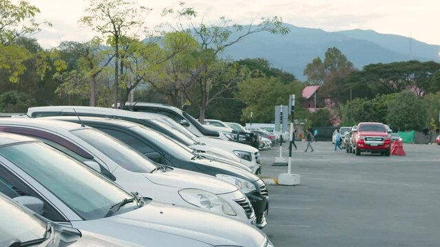 Outdoor parking lot, mountain view and nature ,Thailand