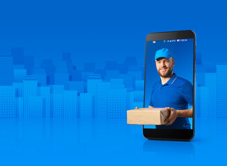 Professional delivery man holding a box