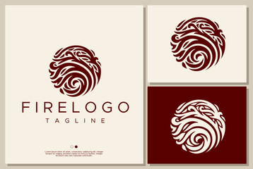 Retro line circle fire flame logo design