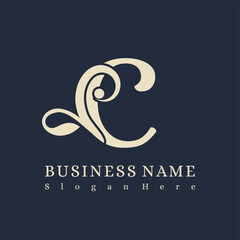 Fototapeta na wymiar Initial C Letter with Flourish for Luxury Boutique, Hotel, Fashion Business Logo Idea Template