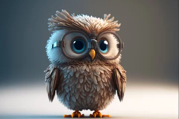 Fototapete  Cute owl wearing goggles clear background 3d render © Brijesh
