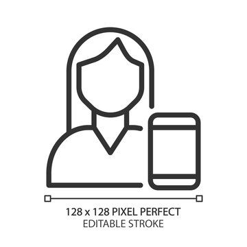 Telemedicine pixel perfect linear icon. Online doctor consultation. Telehealth technology. Health care service. Thin line illustration. Contour symbol. Vector outline drawing. Editable stroke