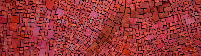Bunte rote Mosaiksteine,, Mosaikwand, Banner, Hintergrund und Textur in Rot, Rostfarben, Weinrot,...