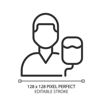 Intensive care pixel perfect linear icon. Emergency. Blood transfusion. Urgent help. Paramedic service. Health care. Thin line illustration. Contour symbol. Vector outline drawing. Editable stroke
