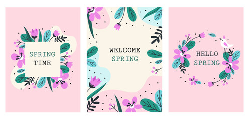 Fototapeta na wymiar Card set with spring. Vector illustrations