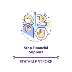 Stop financial support concept icon. Teaching teenager responsibility abstract idea thin line illustration. Isolated outline drawing. Editable stroke. Arial, Myriad Pro-Bold fonts used