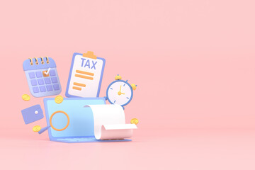 Tax Day Reminder Concept. Businessman submit tax by online concept, online tax payment and report. Business income. 3d illustration.