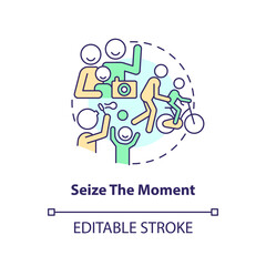 Seize moment concept icon. Developing opportunities for communication abstract idea thin line illustration. Isolated outline drawing. Editable stroke. Arial, Myriad Pro-Bold fonts used