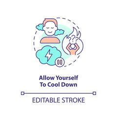 Allow yourself to cool down concept icon. Resolve conflicts with teen abstract idea thin line illustration. Isolated outline drawing. Editable stroke. Arial, Myriad Pro-Bold fonts used
