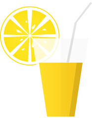 Juice glass icon with lemon slice. Flat design. long shadow. Vector