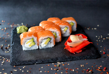 Sushi Roll Salmon with cheese , Fish , wasabi 