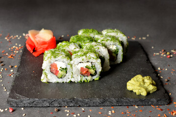 Sushi Roll Salmon with cheese , Fish , wasabi 