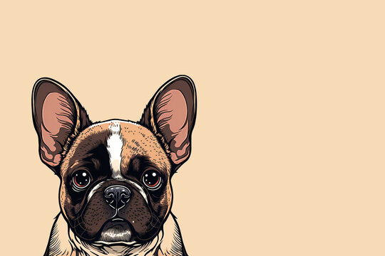 french bulldog mastiff, cartoon style, isolated on orange background, space for text, wallpaper, banner, header, generative ai
