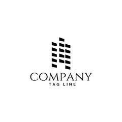 simple and elegant logo design template, with a symbol resembling a building, on a white background, perfect for company