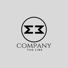 Simple and elegant logo design template, with two opposite 'M' letters forming one character inside a circle, against a silver background, suitable for business or company