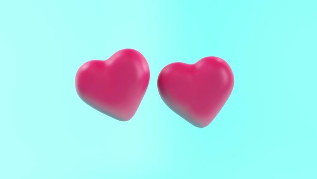 3D animation - Couple of hearts that float attracting each other