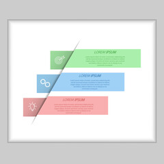3 stages of development, improvement or training. Infographics with visual action icons for business, finance, project, plan or marketing