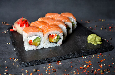 Sushi Roll Salmon with cheese , Fish , wasabi