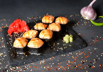 Sushi Roll Salmon with cheese , Fish , wasabi