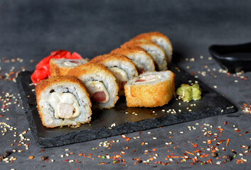 Sushi Roll Salmon with cheese , Fish , wasabi