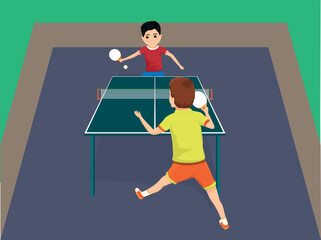 two boyfriends playing table tennis