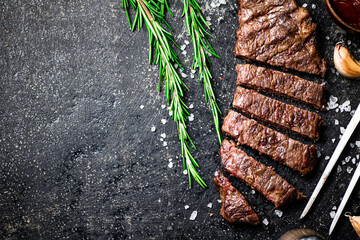 Pieces of delicious grilled steak. 