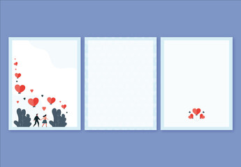 Valentines Day or Love Greeting Card Layout with Young Couple Characters Holding Hands and Hearts Balloons Floating. 
