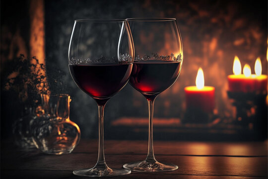 A Toast to Love and Romance: Two Glasses of Red Wine in a Cozy and Intimate Setting