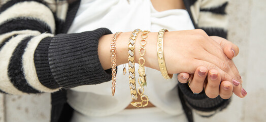Woman with jewellery bracelet fashion style.