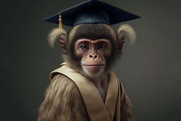 Portait of Monkey wearing graduation gown
