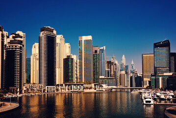 Dubai city downtown, modern architecture with skyscrapers