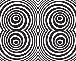Abstract background with optical illusion wave. Black and white horizontal lines with wavy distortion effect for prints, web pages, template, posters, monochrome backgrounds and pattern
