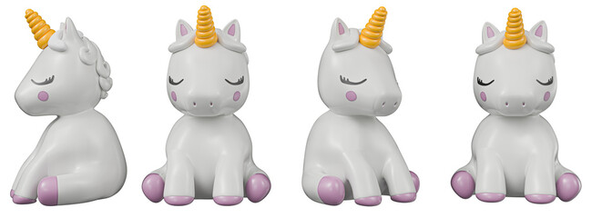 Cartoon Unicorn different angles transparent background high quality details - 3d rendering