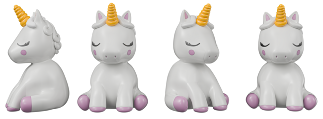 Cartoon Unicorn different angles transparent background high quality details - 3d rendering