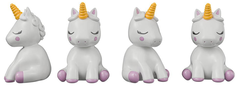 Cartoon Unicorn different angles transparent background high quality details - 3d rendering
