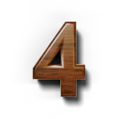 3D number made of dark wood isolated on transparent background