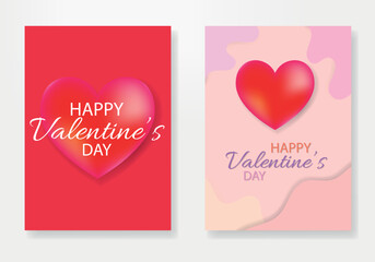 Valentine's day posters set. Vector illustration. 3d red, white and pink hearts with place for text. Cute love sale banners, vouchers or greeting cards