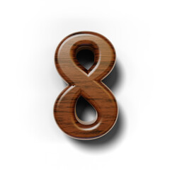 3D number made of dark wood isolated on transparent background