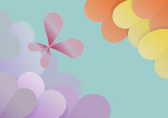  Illustration of butterfly and hearts. Background in soft tones. Flat illustration.