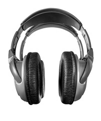 Fototapeta na wymiar Music and sound object. Black headphones isolated. png transparent