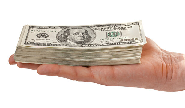 Big pile of money dollars in the hand. png transparent
